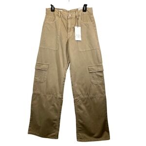 NWT Zara Women's‎ Beige Cargo Pants Wide Leg Crop Size 6 EUR 38